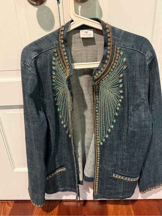 Chico's Jackets & Blazers - Chico's Blue Denim Jacket with Turquoise Embellishment
